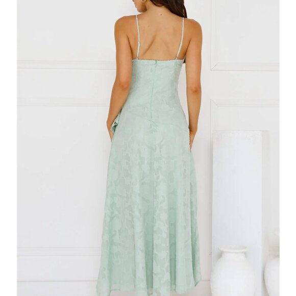 Hello Molly Sapphire Cascade Midi high low Dress Sage NWT - Picture 2 of 11